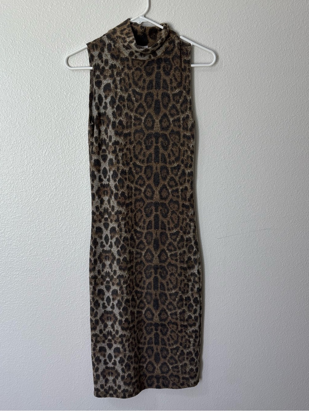 Mock Neck Leopard Print Midi Dress in Brown